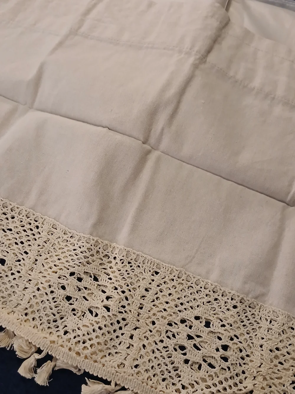 3-Cream Linen Crochet Tassel  Window Valance - Home Accents